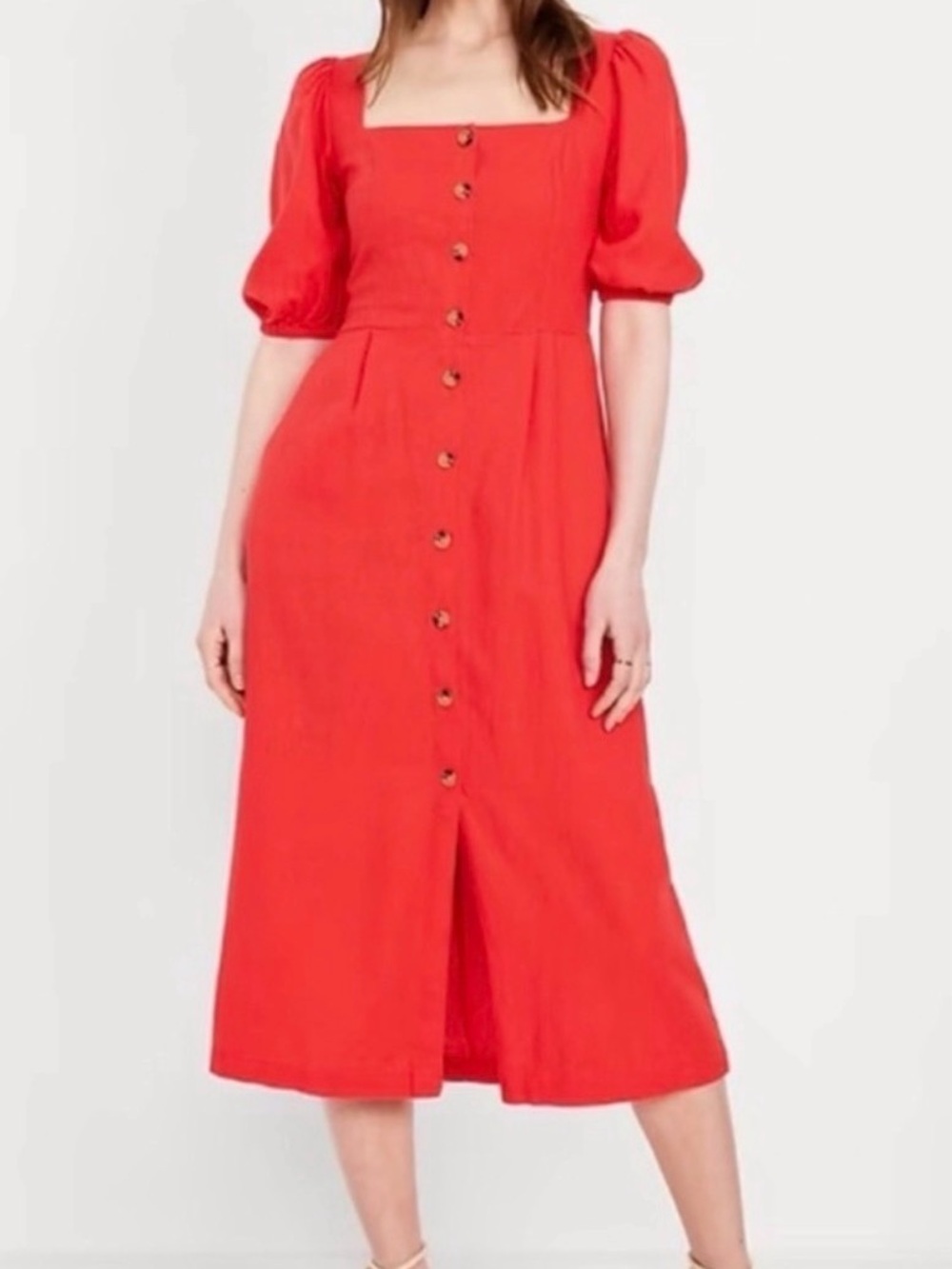 Old Navy Red Square-Neck Puff Sleeve Midi Dress